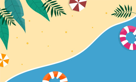 summer illustration vector day for summer time background and summer vibes, tropical beach backgroundのイラスト素材