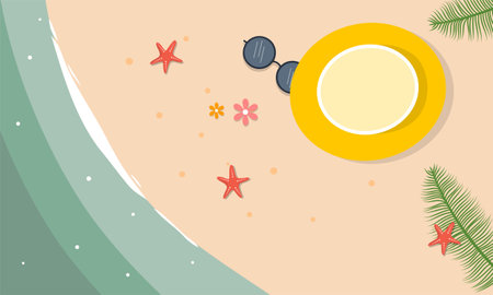 summer illustration vector day for summer time background and summer vibes, tropical beach backgroundのイラスト素材