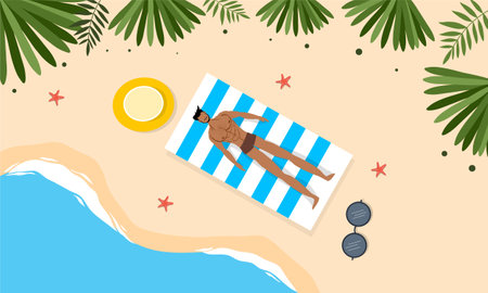 summer illustration vector day for summer time background and summer vibes, tropical beach backgroundのイラスト素材
