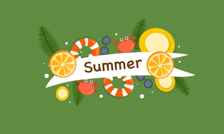 summer illustration vector day for summer time background and summer vibes, tropical beach backgroundのイラスト素材