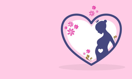 pregnant woman with heart and flowers background. vector illustration.のイラスト素材