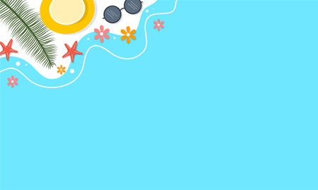 summer illustration vector day for summer time background and summer vibes, tropical beach backgroundのイラスト素材