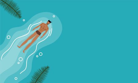 Man swimming in the pool. Vector illustration in a flat style.のイラスト素材