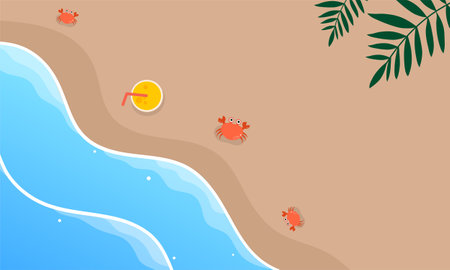 Vector illustration of a beach with a crab and a lemonade.のイラスト素材