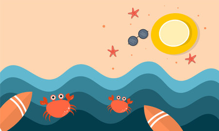 summer illustration vector day for summer time background and summer vibes, tropical beach backgroundのイラスト素材