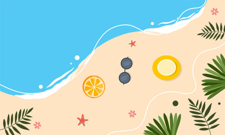 summer illustration vector day for summer time background and summer vibes, tropical beach backgroundのイラスト素材