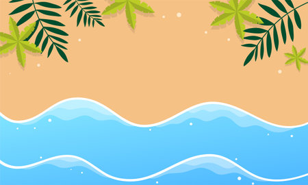 summer illustration vector day for summer time background and summer vibes, tropical beach backgroundのイラスト素材