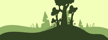 forest background with trees and grass, vector illustration, eps10のイラスト素材