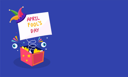 April fools day concept. Vector flat cartoon illustration. Objects isolated on a blue background.のイラスト素材