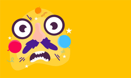 Funny monster face. Vector illustration, flat design. Yellow background.のイラスト素材