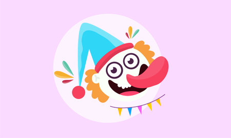 Funny Clown Face Mascot Icon. Vector Illustration.のイラスト素材