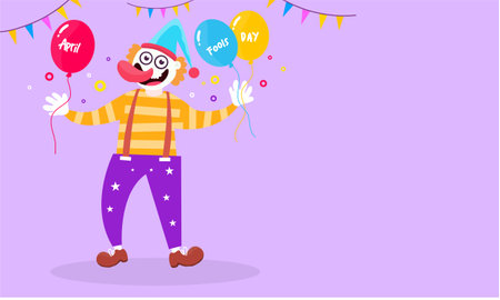 Funny clown with balloons. Vector illustration on a purple background.のイラスト素材