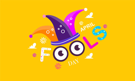 April Fool's Day. Vector illustration in flat style on a yellow background.のイラスト素材