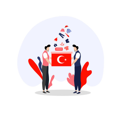 Vector illustration of a man and a woman holding a box with money.のイラスト素材