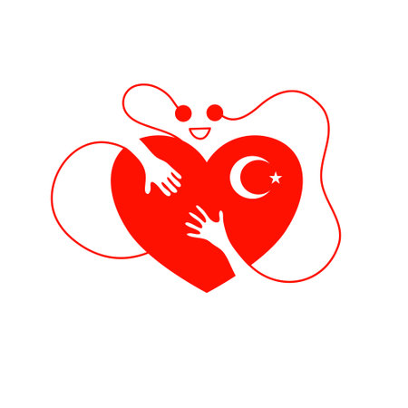 Vector illustration of a red heart and two hands. Symbol of love.のイラスト素材