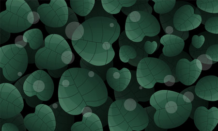 Illustration of green leaves with bokeh effect on black backgroundのイラスト素材