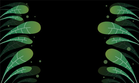Abstract background with green leaves on a black background. Vector illustration.のイラスト素材