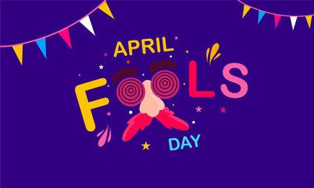 April Fools day greeting card or poster with clowns. Vector illustrationのイラスト素材