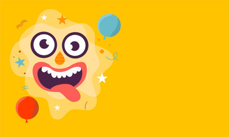 Funny monster with balloons. Vector illustration of a monster on a yellow background.のイラスト素材
