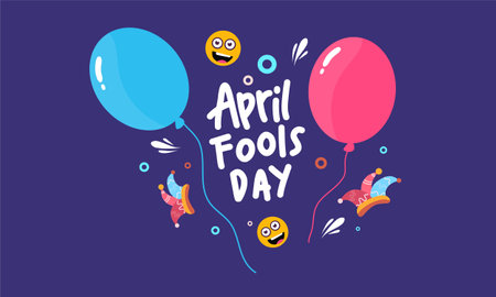 April Fools Day greeting card with funny balloons. Vector illustration.のイラスト素材