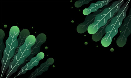 Green leaves on a black background. Vector illustration. Eps 10.のイラスト素材