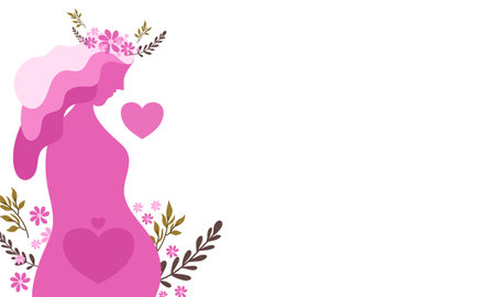 Greeting card with a girl in a pink dress with flowers and heartsのイラスト素材