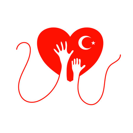 Silhouette of hands and heart with the flag of Turkey. Vector illustrationのイラスト素材
