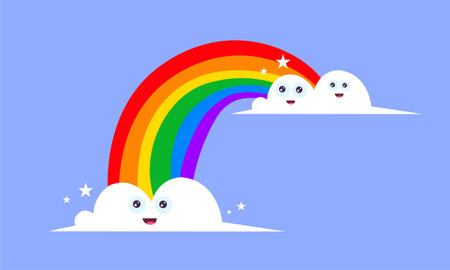 Rainbow and cloud. Cute cartoon character. Vector illustration.のイラスト素材