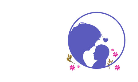 Illustration of a mother and child kissing in a frame with flowersのイラスト素材
