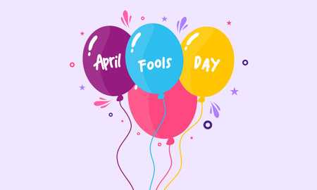April Fools Day greeting card with colorful balloons. Vector illustration.のイラスト素材