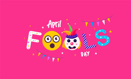 Fools day card with funny monsters and text. Vector illustration.のイラスト素材
