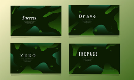 Set of business card templates. Green abstract background with liquid shapes.のイラスト素材