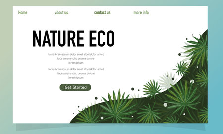 Natural eco website template design with fern leaves. Vector illustration.のイラスト素材