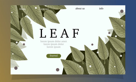 Landing page template with green leaves in flat style. Vector illustration.のイラスト素材