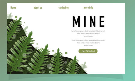 Vector landing page template with green fern leaves. Flat style.のイラスト素材