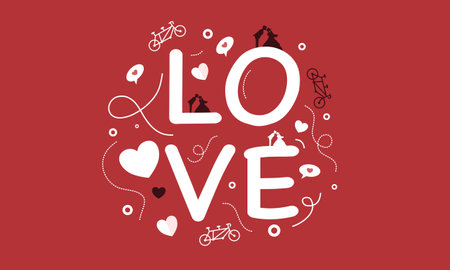 Love lettering and doodle elements. Valentine's day vector illustration.のイラスト素材