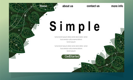 Vector landing page template with green leaves. Floral background for website or app.のイラスト素材
