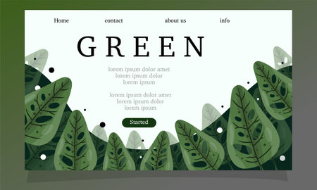 Green Leaf Website Template, Flat Design Vector Illustration, Landing Pageのイラスト素材