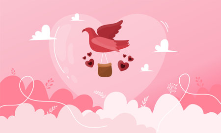 Valentine's day greeting card with flamingo and hearts.のイラスト素材