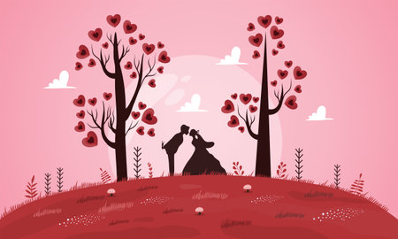 Valentine's day background with trees and hearts. Vector illustration.のイラスト素材
