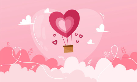 Valentine's day background with heart shaped air balloons. Vector illustration.のイラスト素材