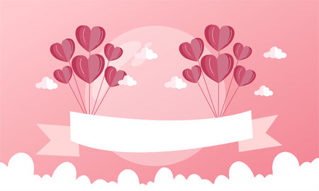 Valentine's day background with heart shaped balloons and ribbon.のイラスト素材