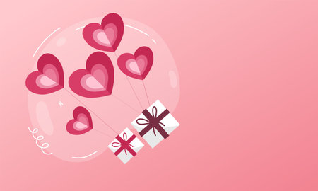 Valentine's day background with gift box and hearts. Vector illustration.のイラスト素材