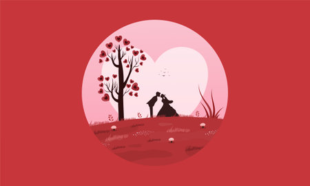 Lovely couple in love on a red background. Vector illustration.のイラスト素材