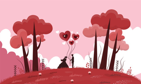 Valentine's day vector illustration. Couple in love in the park.のイラスト素材