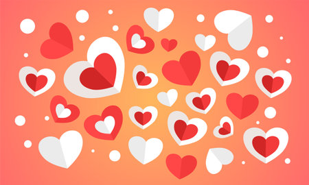 White and red hearts on orange background. Valentines day vector illustration.のイラスト素材