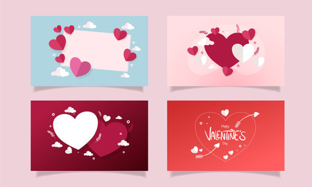 set of valentines day cards with hearts vector illustration desingのイラスト素材