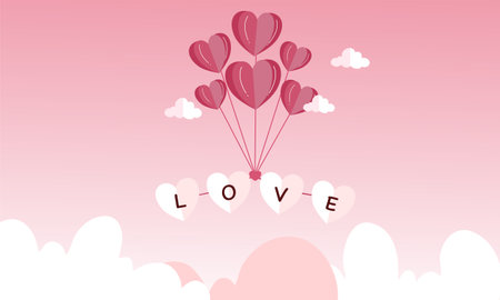 Valentine's day background with hearts and clouds. Vector illustration.のイラスト素材