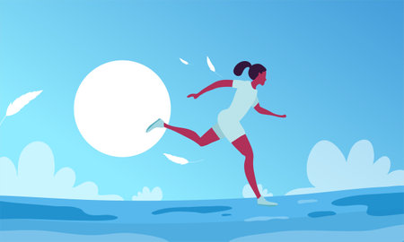 Woman running on the beach. Healthy lifestyle. Vector illustration in flat styleのイラスト素材