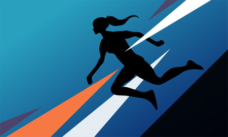 Vector illustration of a woman running in abstract background with space for textのイラスト素材